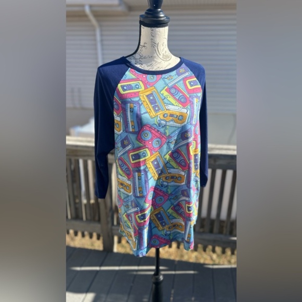 Lularoe Randy Cassette Tapes 80s Retro Baseball Raglan Shirt XL​​